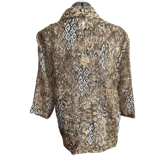 BonWorth Womens Sheer Brown & Black Abstract Print Zip-Up Top Size Medium - Picture 3 of 7